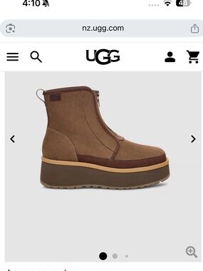 UGG Women's Chestnut Brown Suede Front-Zip Platform Ankle Boots